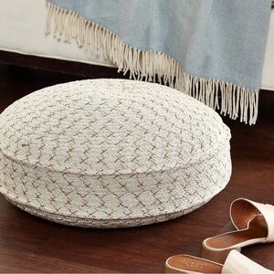 Peace Love World Cream Woven Pouf with Multicolor Accents